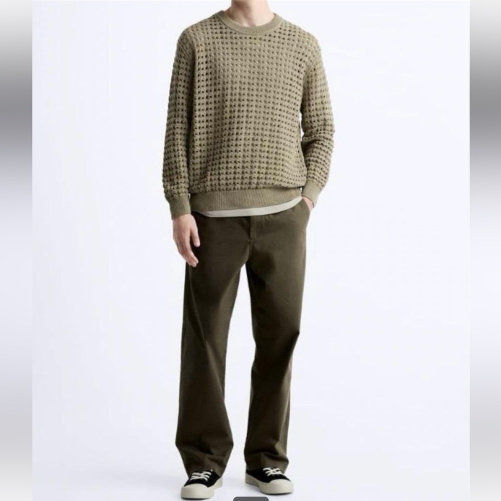 New! Zara men’s XL Open-Knit Sweater - Olive Green.
